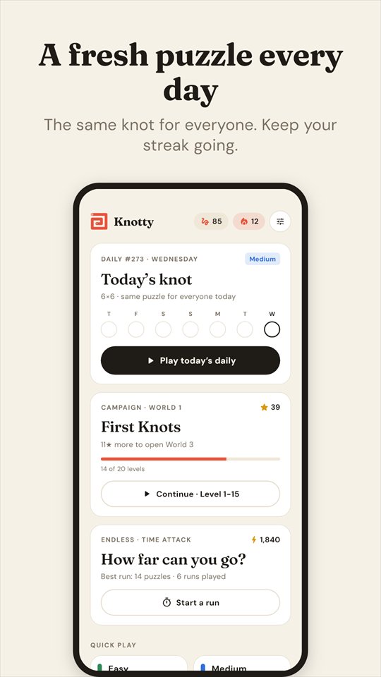 A fresh puzzle every day: the home screen with a 12-day streak.